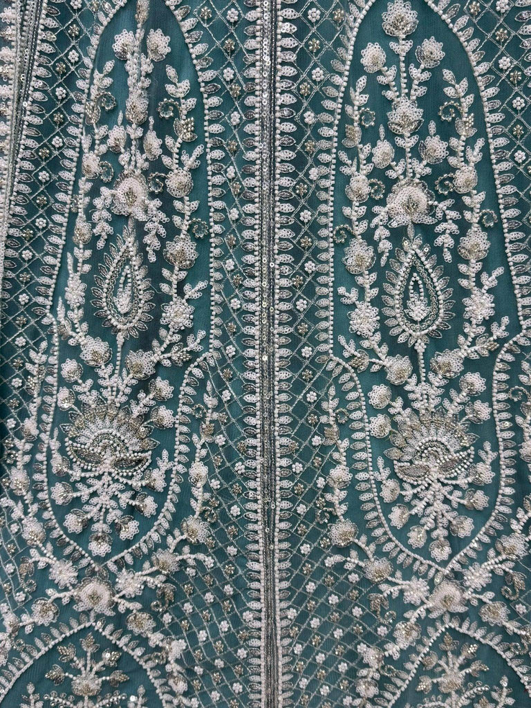 Spectacular Sky Blue Pearl Work Net Bridesmaid Lehenga Choli - Ethnic Plus In