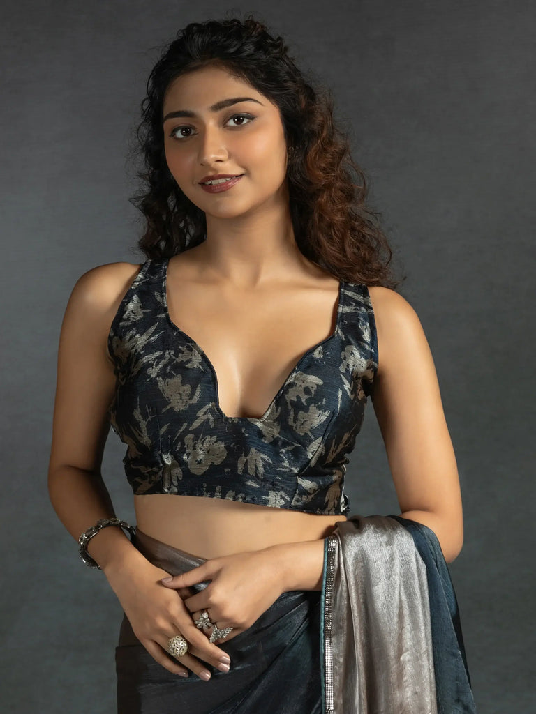 Spectacular Grey Border Work Satin Party Wear Pre-Stitched Saree