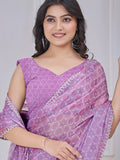 Spectacular Lavender Digital Printed Organza Event Wear Saree