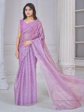 Spectacular Lavender Digital Printed Organza Event Wear Saree