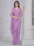 Spectacular Lavender Digital Printed Organza Event Wear Saree