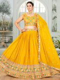 Splendid Mustard Yellow Embroidered Georgette Haldi Wear Lehenga Choli - Ethnic Plus In