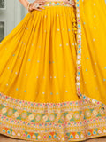 Splendid Mustard Yellow Embroidered Georgette Haldi Wear Lehenga Choli - Ethnic Plus In