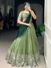 Splendid Pista Green Hotfix Work Organza Mehendi Wear Lehenga Choli - Ethnic Plus In