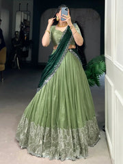 Splendid Pista Green Hotfix Work Organza Mehendi Wear Lehenga Choli - Ethnic Plus In
