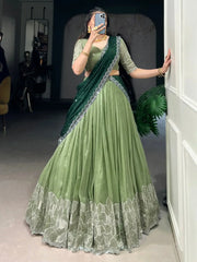 Splendid Pista Green Hotfix Work Organza Mehendi Wear Lehenga Choli - Ethnic Plus In