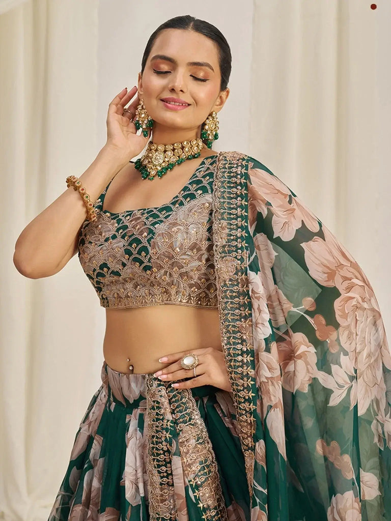 Startling Green Sequins Organza Festival Wear Lehenga Choli With Dupatta - Ethnic Plus In