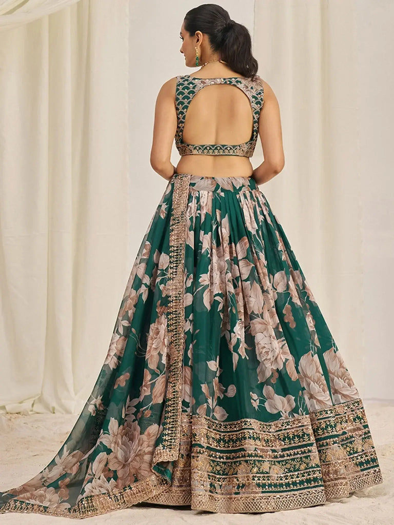 Startling Green Sequins Organza Festival Wear Lehenga Choli With Dupatta - Ethnic Plus In