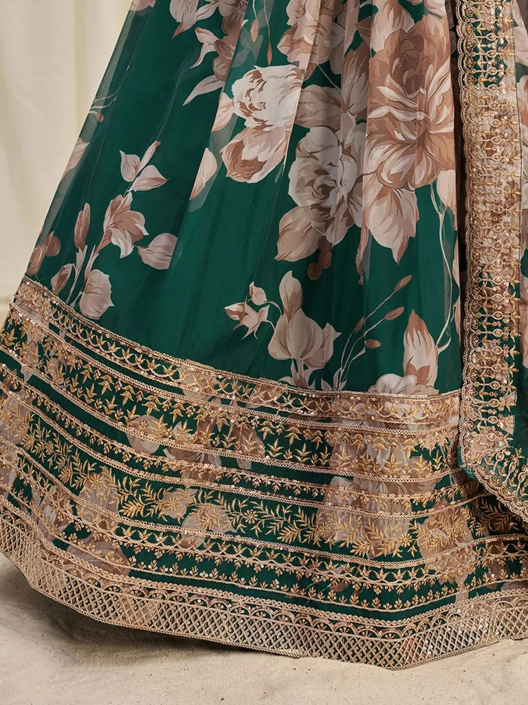 Startling Green Sequins Organza Festival Wear Lehenga Choli With Dupatta - Ethnic Plus In