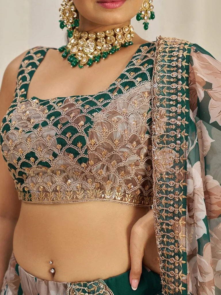 Startling Green Sequins Organza Festival Wear Lehenga Choli With Dupatta - Ethnic Plus In