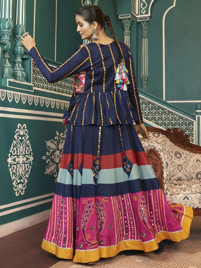 Startling Multi Color Printed Silk Navratri Lehenga Choli With Jacket - Ethnic Plus In