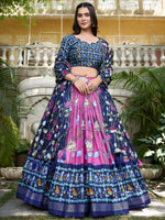 Startling Pink Printed Silk Navratri Wear Lehenga Choli With Dupatta