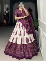 Striking Wine Color Bandhani Printed Tussar Silk Event Wear Lehenga Choli
