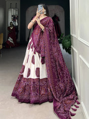 Striking Wine Color Bandhani Printed Tussar Silk Event Wear Lehenga Choli - Ethnic Plus In