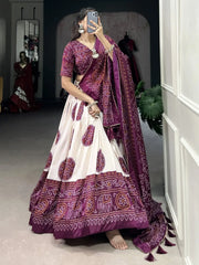 Striking Wine Color Bandhani Printed Tussar Silk Event Wear Lehenga Choli - Ethnic Plus In