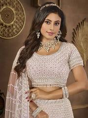 Stunning Baby Pink Embroidered Net Bridesmaid Lehenga Choli - Ethnic Plus In