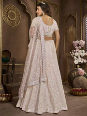 Stunning Baby Pink Embroidered Net Bridesmaid Lehenga Choli - Ethnic Plus In