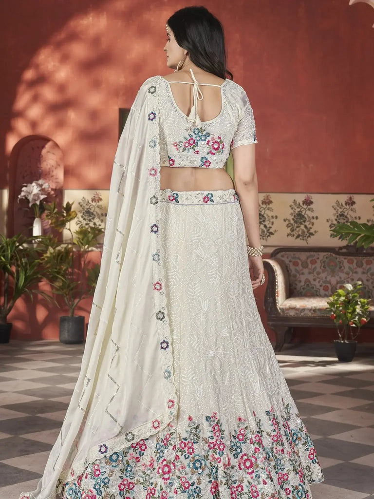 Stunning Beige Sequins Chinon Wedding Lehenga Choli With Dupatta - Ethnic Plus In