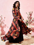 Stunning Black Crepe Designer Crop Top Palazzo With Shrug - Ethnic Plus In