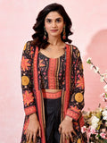 Stunning Black Crepe Designer Crop Top Palazzo With Shrug - Ethnic Plus In