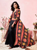 Stunning Black Crepe Designer Crop Top Palazzo With Shrug - Ethnic Plus In
