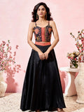 Stunning Black Crepe Designer Crop Top Palazzo With Shrug - Ethnic Plus In