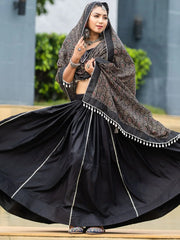 Stunning Black Printed Cotton Navratri Lehenga Choli With Dupatta - Ethnic Plus In
