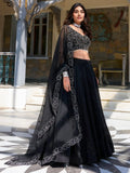 Stunning Black Satin Reception Wear Lehenga Choli With dupatta - Ethnic Plus In