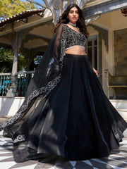 Stunning Black Satin Reception Wear Lehenga Choli With dupatta - Ethnic Plus In