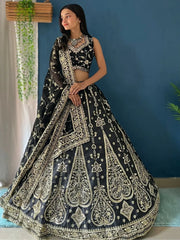 Stunning Black Zari Embroidery Silk Bridesmaid Lehenga Choli - Ethnic Plus In