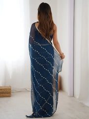 Stunning Blue Chiffon Sequins Saree With Blouse - Ethnic Plus In