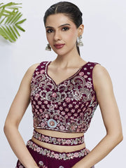 Stunning Burgundy Embroidered Georgette Wedding Lehenga Choli - Ethnic Plus In