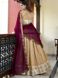 Stunning Cream Zari Weaving Kanchipuram Silk Event Wear Lehenga Choli - Ethnic Plus In