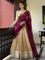 Stunning Cream Zari Weaving Kanchipuram Silk Event Wear Lehenga Choli