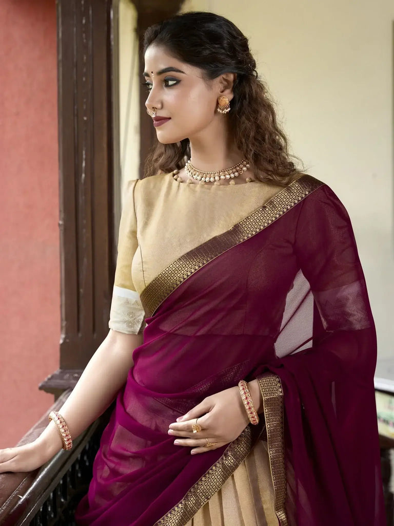 Stunning Cream Zari Weaving Kanchipuram Silk Event Wear Lehenga Choli - Ethnic Plus In