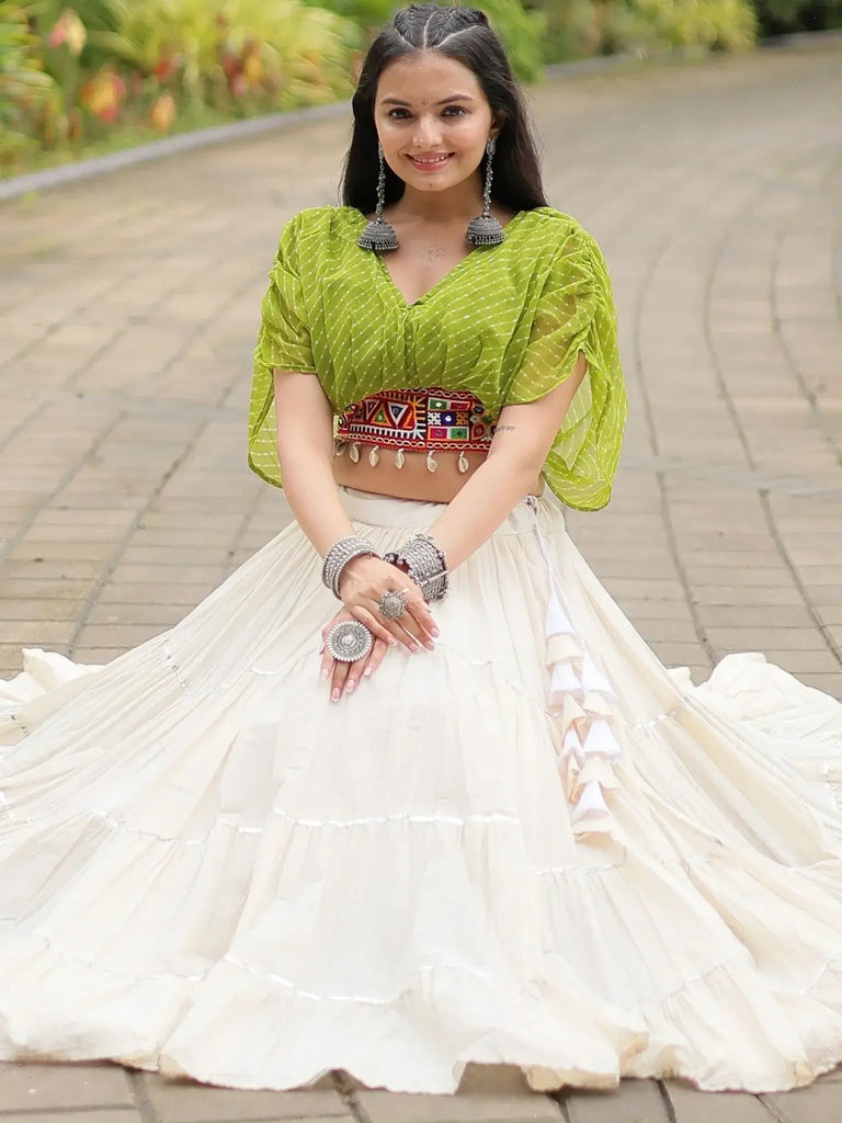 Stunning Green Kutchi Work Georgette Navratri Wear Lehenga Choli - Ethnic Plus In
