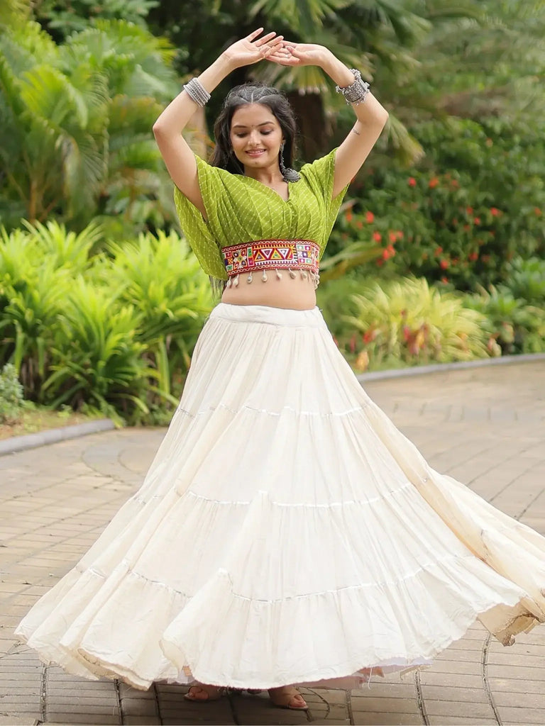Stunning Green Kutchi Work Georgette Navratri Wear Lehenga Choli - Ethnic Plus In
