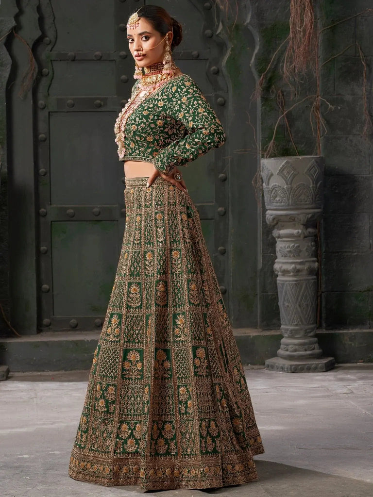 Stunning Green Sequins Georgette Wedding Lehenga Choli With Dupatta - Ethnic Plus In