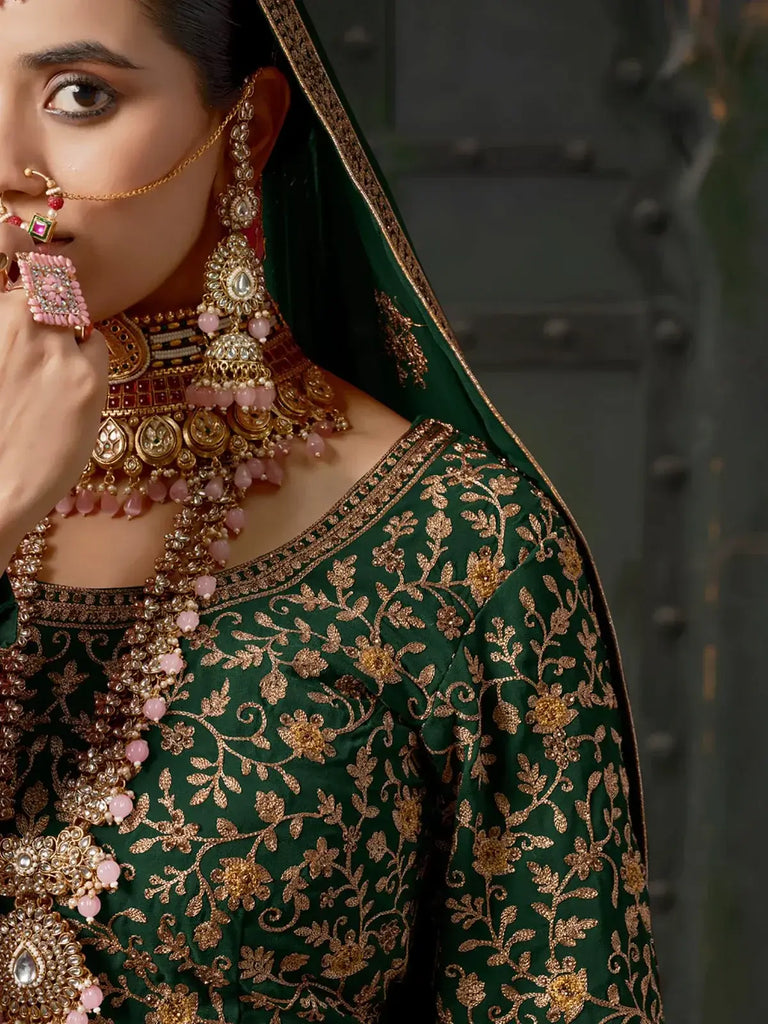 Stunning Green Sequins Georgette Wedding Lehenga Choli With Dupatta - Ethnic Plus In