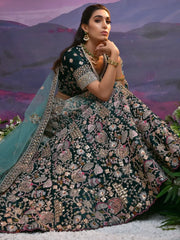 Stunning Green Sequins Lycra Designer Lehenga Choli With Dupatta - Ethnic Plus In