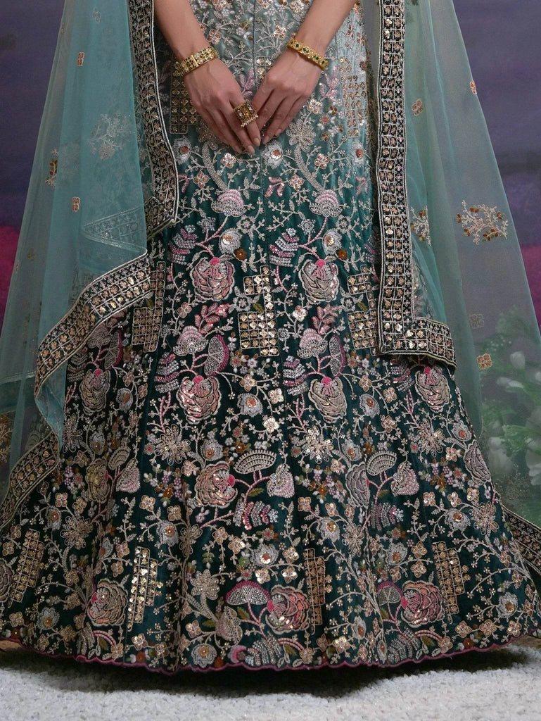 Stunning Green Sequins Lycra Designer Lehenga Choli With Dupatta - Ethnic Plus In