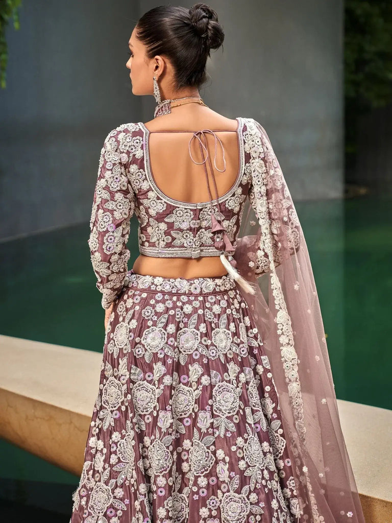 Stunning Lavender Color Sequins Work Satin Bridesmaid Lehenga Choli - Ethnic Plus In