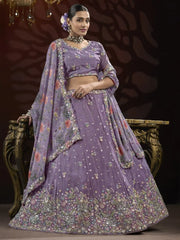 Stunning Lilac Embroidered Net Designer Lehenga Choli With Dupatta - Ethnic Plus In