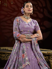 Stunning Lilac Embroidered Net Designer Lehenga Choli With Dupatta - Ethnic Plus In