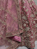 Stunning Magenta Embroidered Velvet Bridal Lehenga Choli With Dupatta - Ethnic Plus In