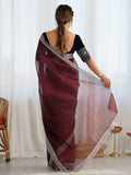 Stunning Maroon Net Golden Zari Traditional Saree With Blouse - Ethnic Plus In