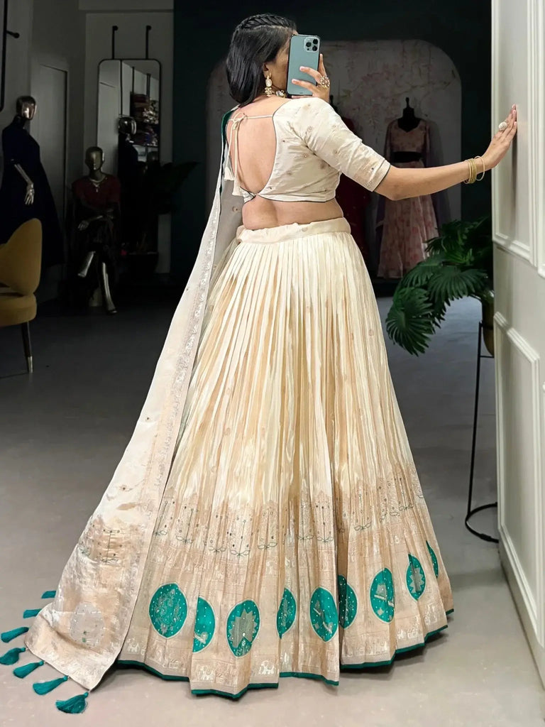 Stunning Off - White Weaving Silk Festival Wear Lehenga Choli - Ethnic Plus In