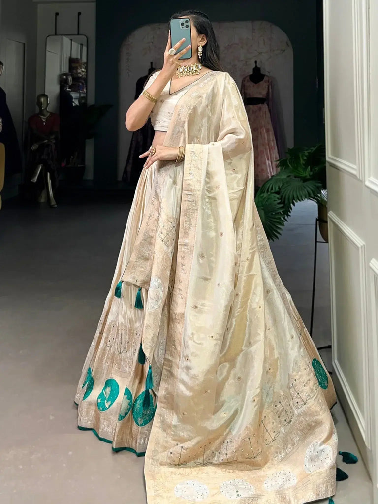 Stunning Off - White Weaving Silk Festival Wear Lehenga Choli - Ethnic Plus In