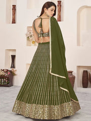 Stunning Olive Color Sequins Georgette Function Wear Lehenga Choli - Ethnic Plus In