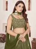 Stunning Olive Color Sequins Georgette Function Wear Lehenga Choli - Ethnic Plus In